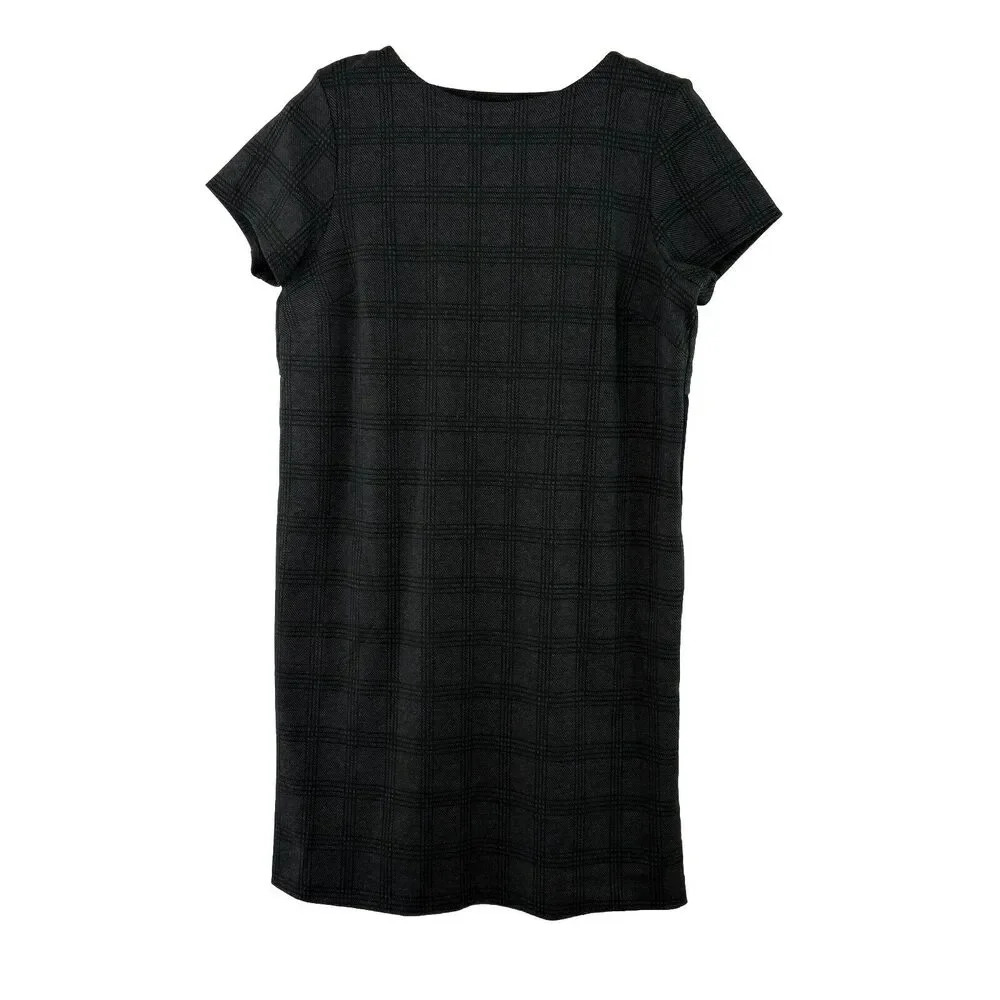 J JILL Dress Medium Window Pane Ponte Knit Short Sleeve‎ Pullover Stretch Shift